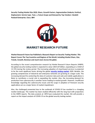 Security Testing Market Size 2020, Share, Growth Factors, Segmentation