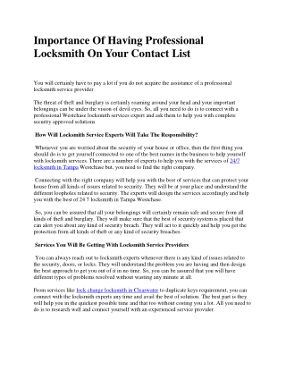 Importance Of Having Professional Locksmith On Your Contact List