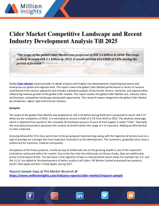 Cider Market Competitive Landscape and Recent Industry Development Analysis Till 2025