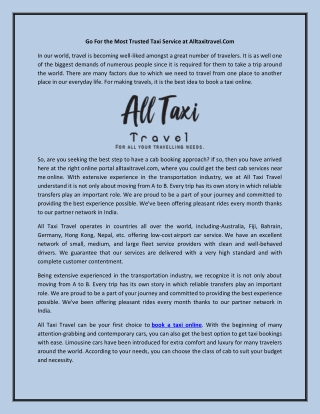 Go For the Most Trusted Taxi Service at Alltaxitravel.com