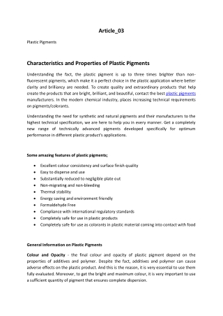 Characteristics and Properties of Plastic Pigments