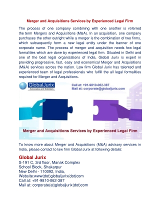 Merger and Acquisitions Services by Experienced Legal Firm