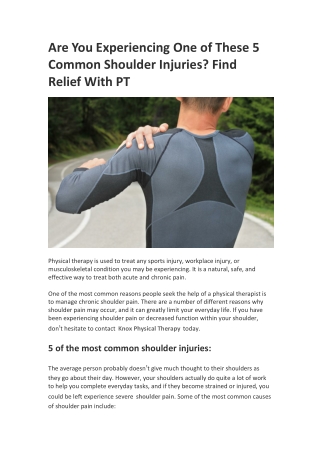 Are You Experiencing One of These 5 Common Shoulder Injuries? Find Relief With PT