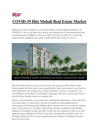 COVID-19 Hits Mohali Real Estate Market