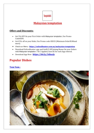 5% Off - Malaysian temptation Menu Bordertown takeaway, SA