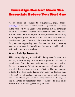 Invisalign Dentist: Know The Essentials Before You Visit One