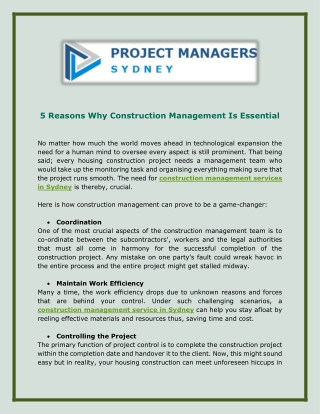 5 Reasons Why Construction Management Is Essential