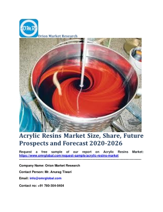 Acrylic Resins Market Size, Share, Future Prospects and Forecast 2020-2026