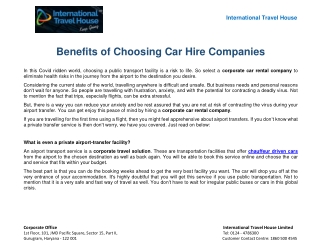 Benefits of Choosing Car Hire Companies