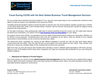 Travel During COVID with the Best Global Business Travel Management Services