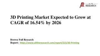 3D Printing Market Expected to Grow at CAGR of 16.54% by 2026