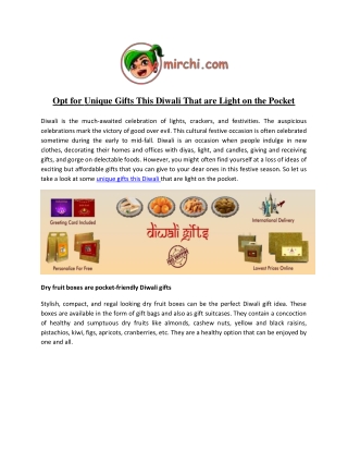 Opt for Unique Gifts This Diwali That are Light on the Pocket