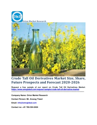 Crude Tall Oil Derivatives Market Size, Share, Future Prospects and Forecast 2020-2026