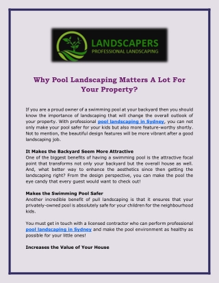 Why Pool Landscaping Matters A Lot For Your Property?