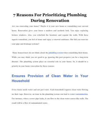 7 Reasons For Prioritizing Plumbing During Renovation