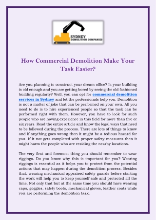 How Commercial Demolition Make Your Task Easier?