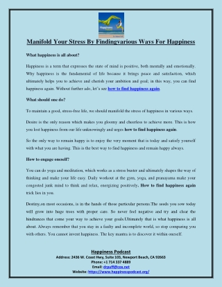 Manifold Your Stress By Findingvarious Ways For Happiness