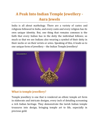 A Peak Into Indian Temple Jewellery - Aura Jewels