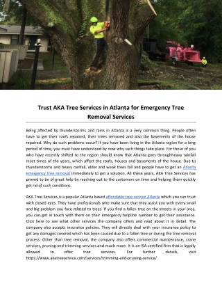Trust AKA Tree Services in Atlanta for Emergency Tree Removal Services