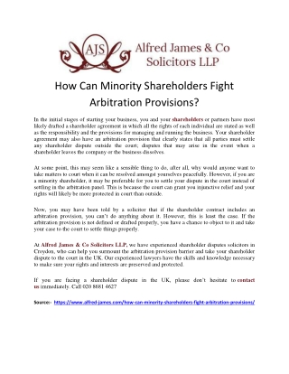 How Can Minority Shareholders Fight Arbitration Provisions?