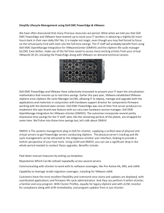 Simplify Lifecycle Management using Dell EMC PowerEdge & VMware