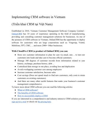 Implementing CRM software in Vietnam  (Triển khai CRM tại Việt Nam)