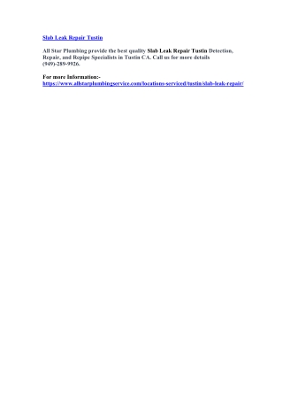 Slab Leak Repair Tustin