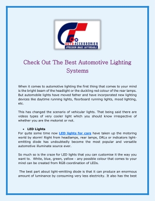 Check Out The Best Automotive Lighting Systems