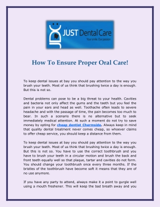 How To Ensure Proper Oral Care!