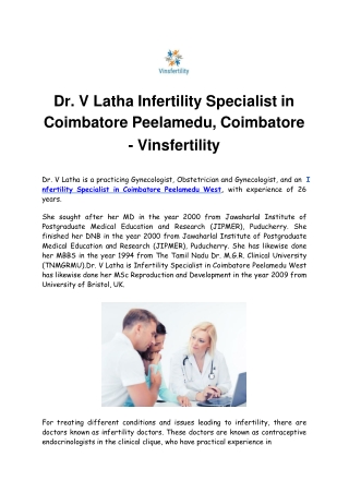 Dr. V Latha Infertility Specialist in Coimbatore Peelamedu, Coimbatore - Vinsfertility