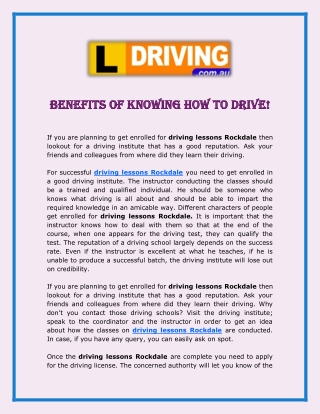 Benefits Of Knowing How To Drive!