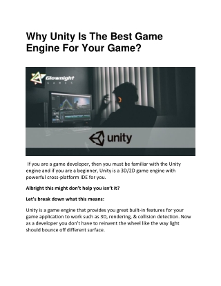Why Unity Is The Best Game Engine For Your Game?