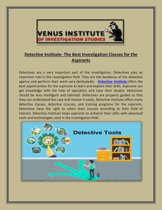 Detective Institute- The Best Investigation Classes for the Aspirants
