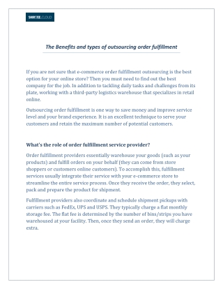 The Benefits and types of outsourcing order fulfillment