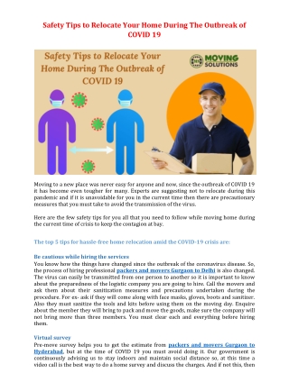 Safety Tips to Relocate Your Home During The Outbreak of COVID 19