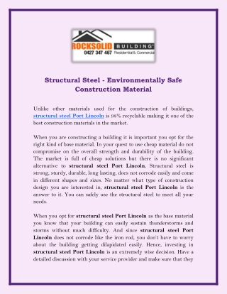 Structural Steel - Environmentally Safe Construction Material