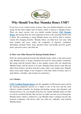 Why Should You Buy Manuka Honey UMF?