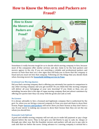How to Know the Movers and Packers are Fraud?