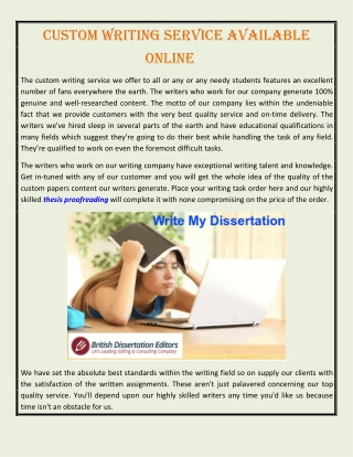 Custom Writing Service Available Online