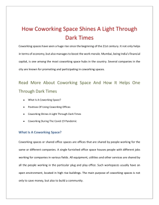 How Coworking Space Shines A Light Through Dark Times