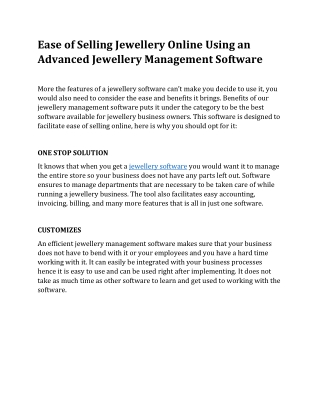 Ease of Selling Jewellery Online Using an Advanced Jewellery Management Software