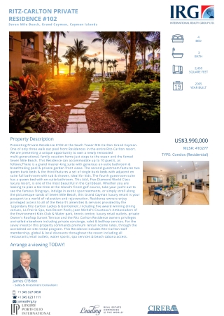 Buy RITZ-CARLTON PRIVATE RESIDENCE #102-410277 - IRG Cayman