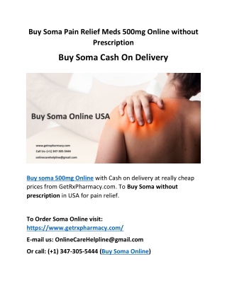Buy Soma Pain Relief Meds 500mg Online without Prescription | Buy Soma Cash On Delivery