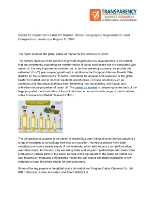 Castor Oil Market | Comprehensive Study COVID19 Impact Analysis