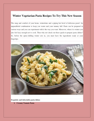Winter Vegetarian Pasta Recipes To Try This New Season