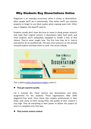 Reasons Why Students Buy Dissertations Online