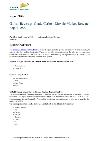 Beverage Grade Carbon Dioxide Market Research Report 2020