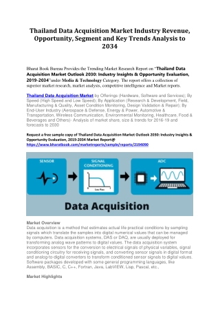 Thailand Data Acquisition Market Outlook 2030: Industry Insights & Opportunity Evaluation, 2019-2034