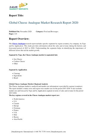 Cheese Analogue Market Research Report 2020