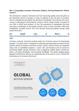 Motion Sensor Market Growth Rate, Developments In Major Areas, Market Size, Dynamics, Opportunities, & Forecast With Dem